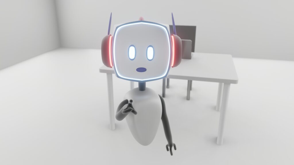 Roboten som ser og peker mot seeren.
